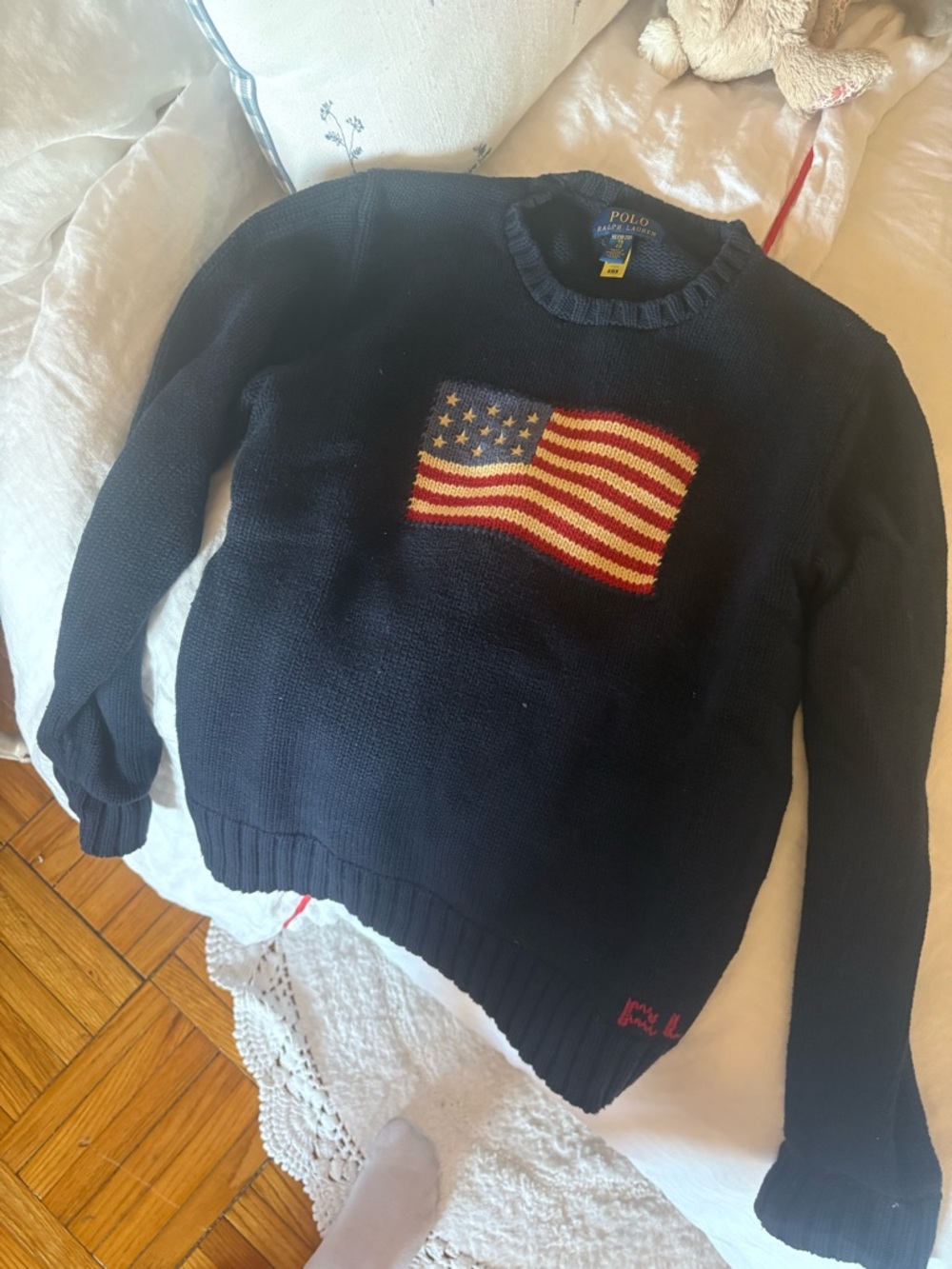 Polo by Ralph Lauren Navy Crewneck Sweater with Flag Motif